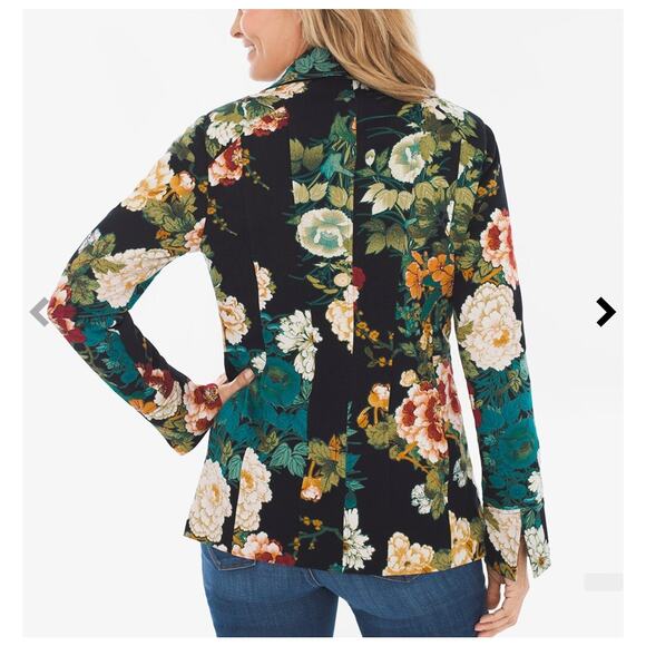 Chico’s floral ponte jacket size 1 with pockets blazer coat - Picture 2 of 15